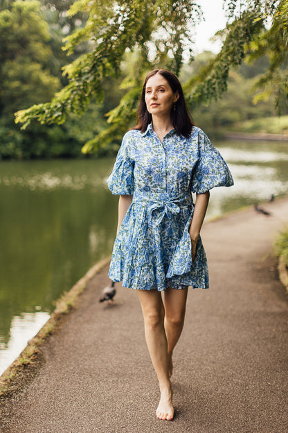 BLOOMING DRESS-BLUE & GREEN