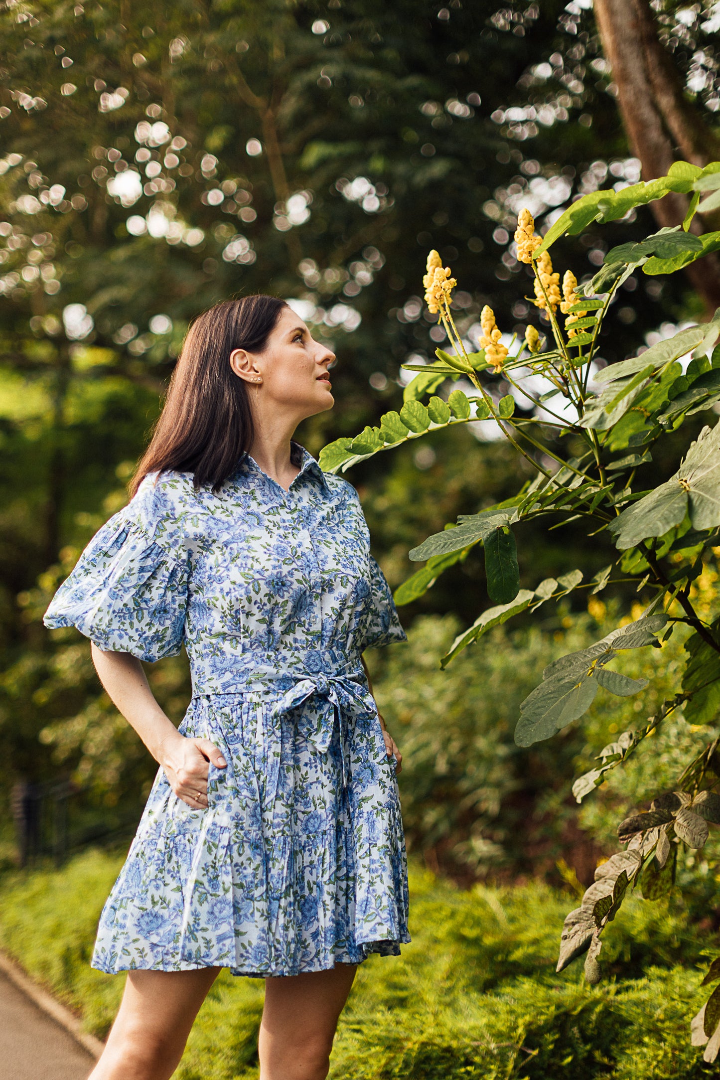 BLOOMING DRESS-BLUE & GREEN