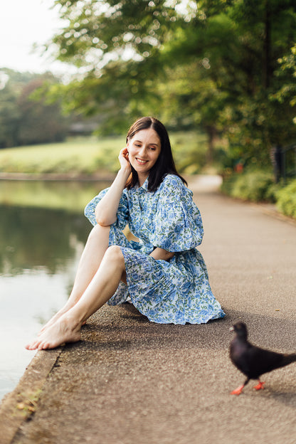 BLOOMING DRESS-BLUE & GREEN