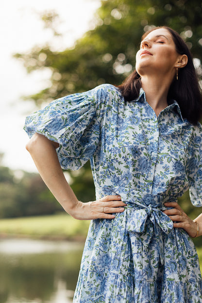 BLOOMING DRESS-BLUE & GREEN